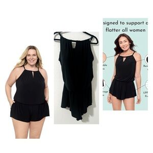 Aqua Green Women's Plus Size 22W Black NWT Standard Keyhole Blouson Romper
